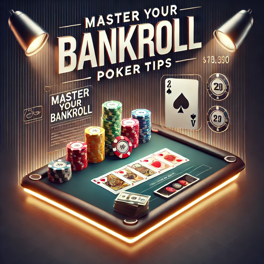 Poker table with chips, cards, and cash, highlighting bankroll management tips