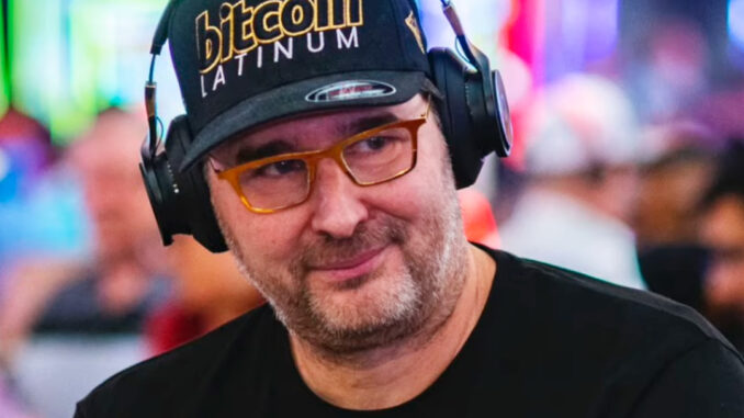 Phil Hellmuth, the legendary poker champion with multiple WSOP bracelets, sitting at a poker table with a focused expression, preparing to make a move