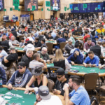 professional poker tables during a live tournament